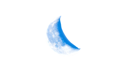 Watercolor crescent moon illustration in blue and white isolated on transparent background