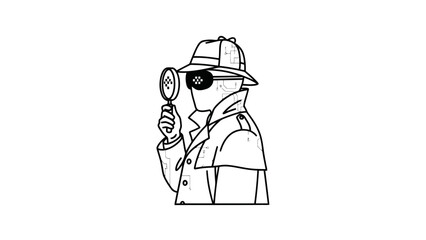 Fototapeta premium Futuristic detective with magnifying glass and cybernetic eye, observing data