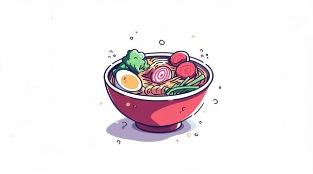 Hot Ramen Noodle Soup Bowl Cartoon Illustration Animated Loop