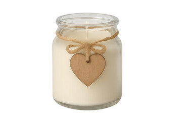 Scented candle in glass jar with wooden heart decoration