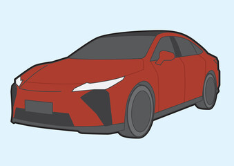 red sedan template isolated on light blue background - ilustration