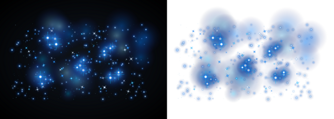 Glowing blue particles on black and white backgrounds, isolated on transparent background