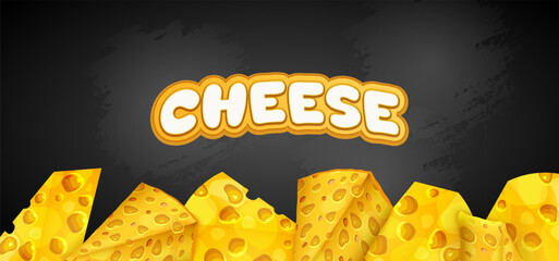 A wedge of yellow cheese with holes sits on a wooden cutting board