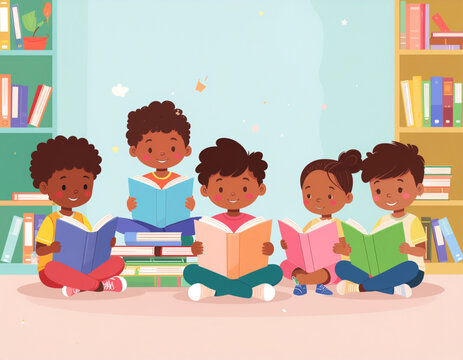 Kids Reading Corner Vector Illustration for Early Learning