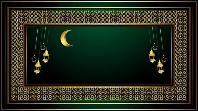 luxury gold islamic frame on the green gradient background