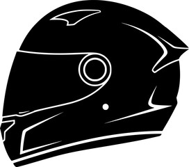 A sleek, black racing helmet with thin white racing stripes
