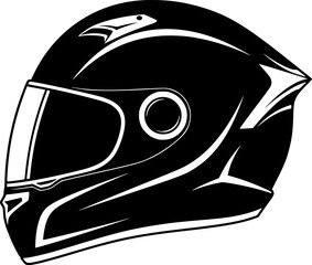 A sleek, black racing helmet with thin white racing stripes