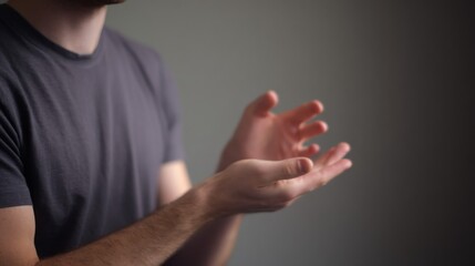 Close Up of Male Hands Held Open in Welcoming Gesture or Offering Help Expressing Trust Sincerity and Vulnerability with Soft Natural Light and Selective Focus for Minimalist Look