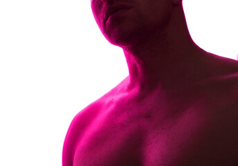 People concept - portrait of young man. Neon light. Male. Photo. Background. 