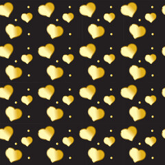 Golden Hearts Seamless Pattern Luxury Heart Shape and Polka Dot Background on Black