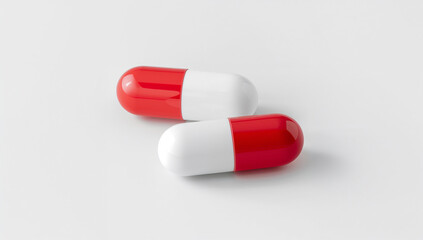 Red and white pills on a clean background, symbolizing the medical and pharmaceutical sectors