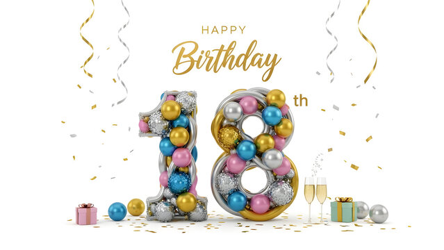 Happy 18th Birthday Celebration with Decorative Numbers Isolated