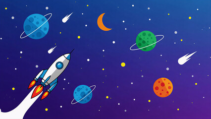 Seamless pattern of a rocket in space featuring a repeating cosmic adventure design for creative backgrounds