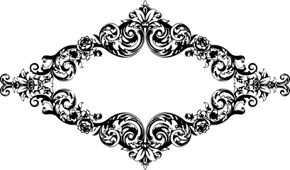 Elegant vintage ornate floral frame with delicate scrollwork and blossoming flowers, perfect for elegant invitations and decorative designs.