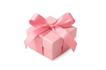 Pink gift box with ribbon and bow celebrating surprise