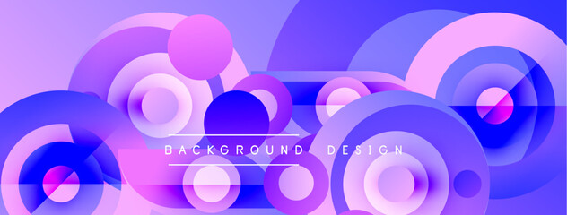 Abstract circles overlap, creating vibrant purple, blue hues. Modern design features text background design centrally positioned.