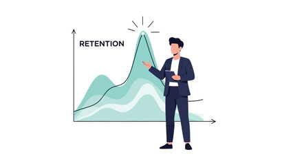 Business presentation illustrating data retention and growth with graphical chart and professional