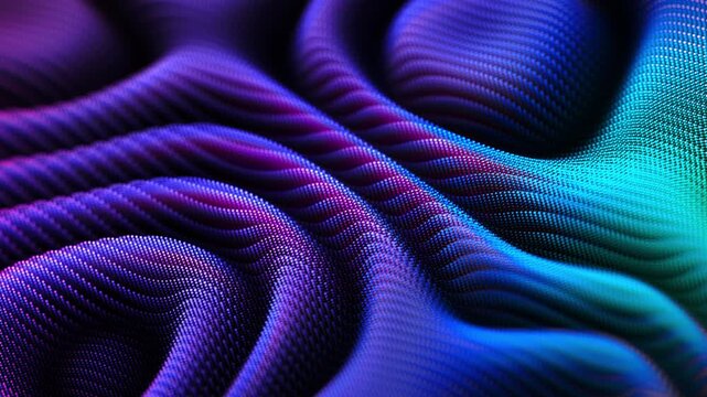 3D pixelated waving surface. Digital sound concept: sound waves slowly flow on digital surface. Abstract visualization of big data and artificial intelligence (AI). Seamless loop with smooth animation