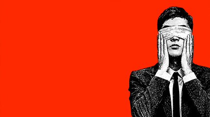 Blind to Truth Concept Illustration with Fake News and Misinformation editorial template background