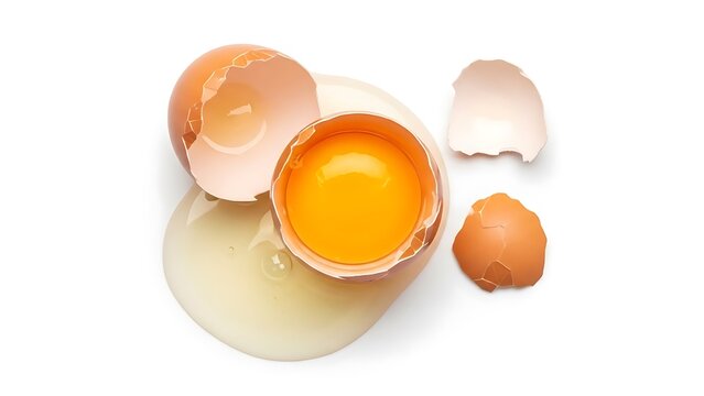 Broken egg on white surface