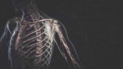 Futuristic X-ray Style Human Anatomy Illustration Showing Skeleton and Muscle Structure within Translucent Body Shell for Medical Technology Healthcare Innovation and Digital Health