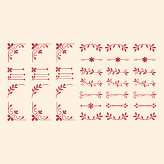 Collection of red floral and vine decorative borders and frames