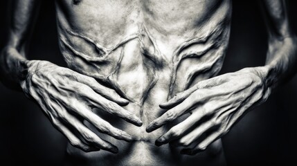 Hyper-Realistic Close-up of Human Abdominal Muscles and Veins with Detailed Skin Texture for Medical Dermatology Fitness Physiology and Conceptual Inner Strength Visualization