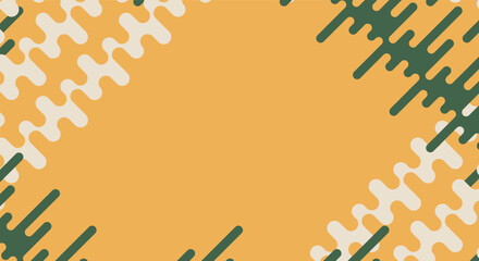 Retro-inspired mustard and dark green vector background featuring rounded and fluid abstract shapes diagonally framing a central copy space. Ideal for modern promotions.
