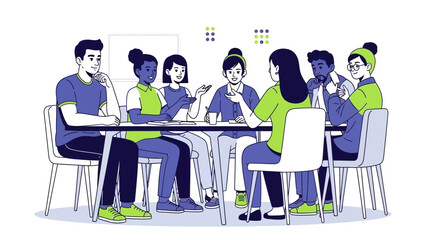 Diverse group of young professionals engaged in collaborative discussion around a conference table