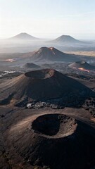 Fototapeta premium Aerial view of multiple volcanic craters in vibrant landscape