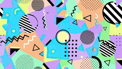 Memphis Pattern Colorful Geometric Shapes Abstract Background Design 1980s Style.jpg