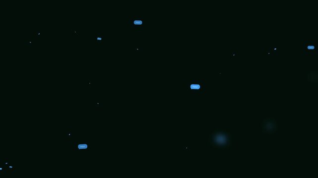 Animated blue chat bubbles with text Hello on black background