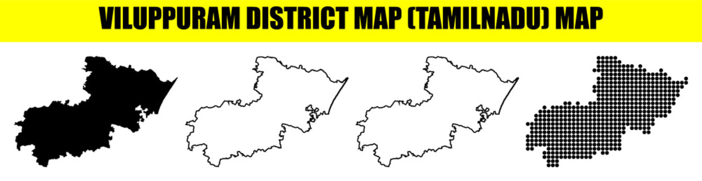 Viluppuram district map in different styles for tamilnadu india