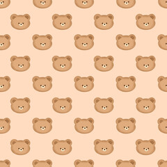 Obraz premium Cute Teddy Bear Seamless Pattern on Beige Background