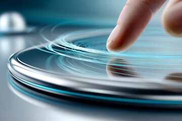 Futuristic touch: human finger interacting with innovative digital interface