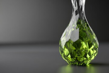 Elegant green crystal vase on dark background: faceted gem design