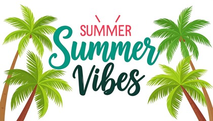 Fototapeta premium A graphic design featuring four palm trees and a vibrant script text composition, evoking a summer season feel