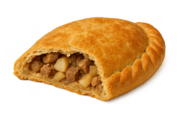 Cornish pasty, a savory pie filled with beef, potato, onion, and swede, a typical meal from cornwall with transparent background