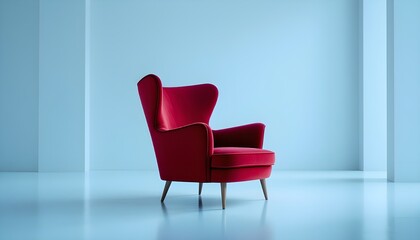 Elegant red armchair isolated on clean background representing modern interior design, comfort, luxury seating, and minimalist home decor concepts.