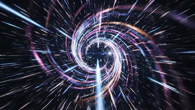 High speed, swirling blue and pink lights illuminate a dramatic black backdrop, perfectly capturing the concept of technological advancement or forward thinking in any commercial context.