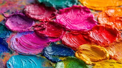 Abstract arrangement of colorful acrylic paint swirls showcasing vibrant textures and rich pigment blends