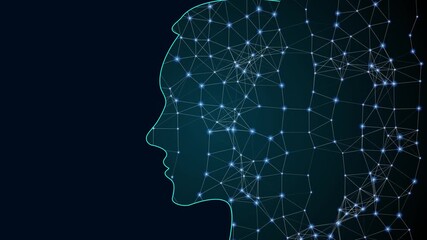 Artificial Intelligence human face Facial recognition biometric medical research concept, big data or cyber security. Digital ai deep head virtual Reality Hologram data. Detection Id. 3D Illustration - Powered by Adobe