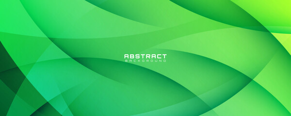 3D green abstract background overlap layer on bright space with curved shapes effect decoration. Modern graphic design element cutout style concept for web banner, art, flyer, card, or brochure cover