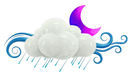 Cloud with Rain, Moon, and Wind - Weather Illustration