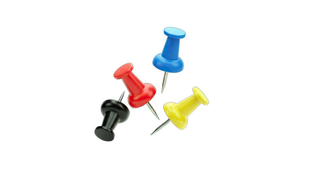 Colorful Push Pins Isolated on White Background