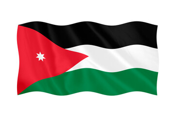 Digital composite. Flag of Jordan waving with a fabric overlay. Jordanian