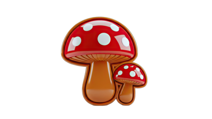 3D Rendered Red Mushrooms with White Spots on White Background