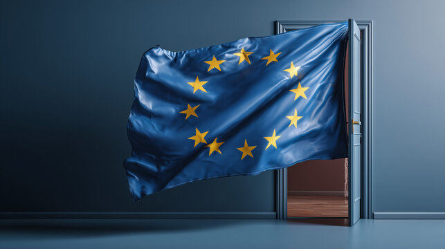eu flag with exit door