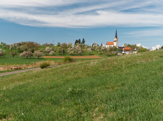 Landschaft bei Pfersdorf, Gemeinde Poppenhausen, Landkreis Schweinfurt, Unterfranken, Bayern, Deutschland