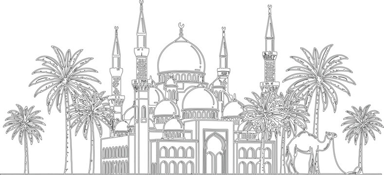 A black and white illustration of a castle